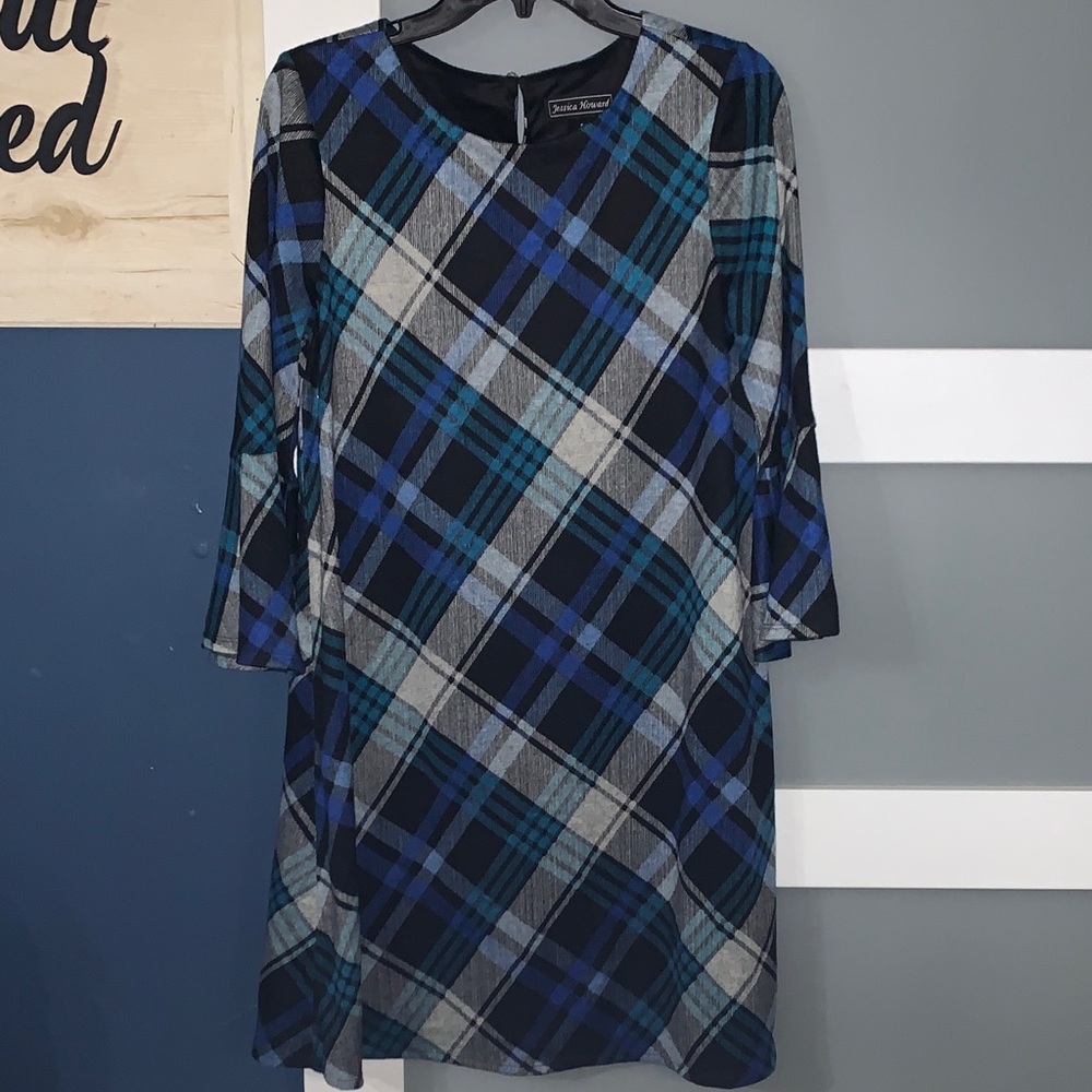 Jessica Howard Blue and Gray Plaid Dress